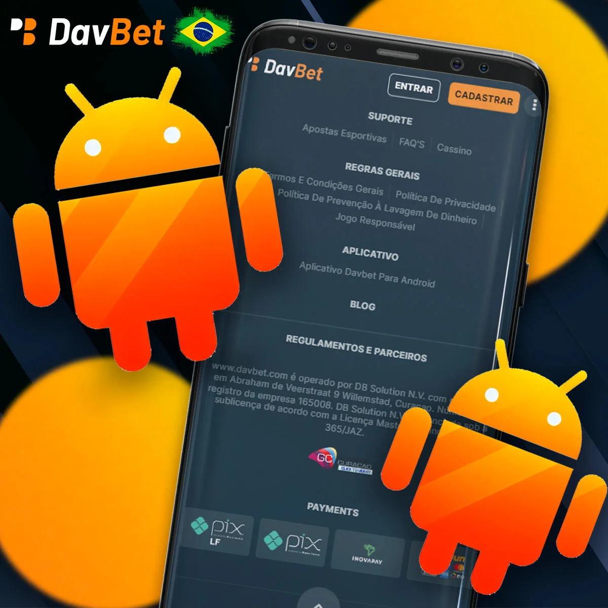 Instruções sobre como instalar o aplicativo móvel Davbet no Android